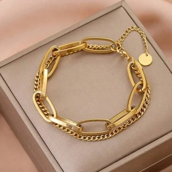 REVOLVE Jewelry - 18K Gold Plated Stainless Steel Double Chain Bracelet